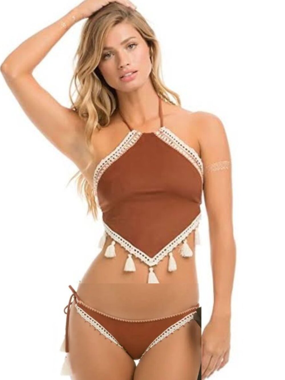 ALE ALESSANDRA tassel fringe faux suede bikini sz M